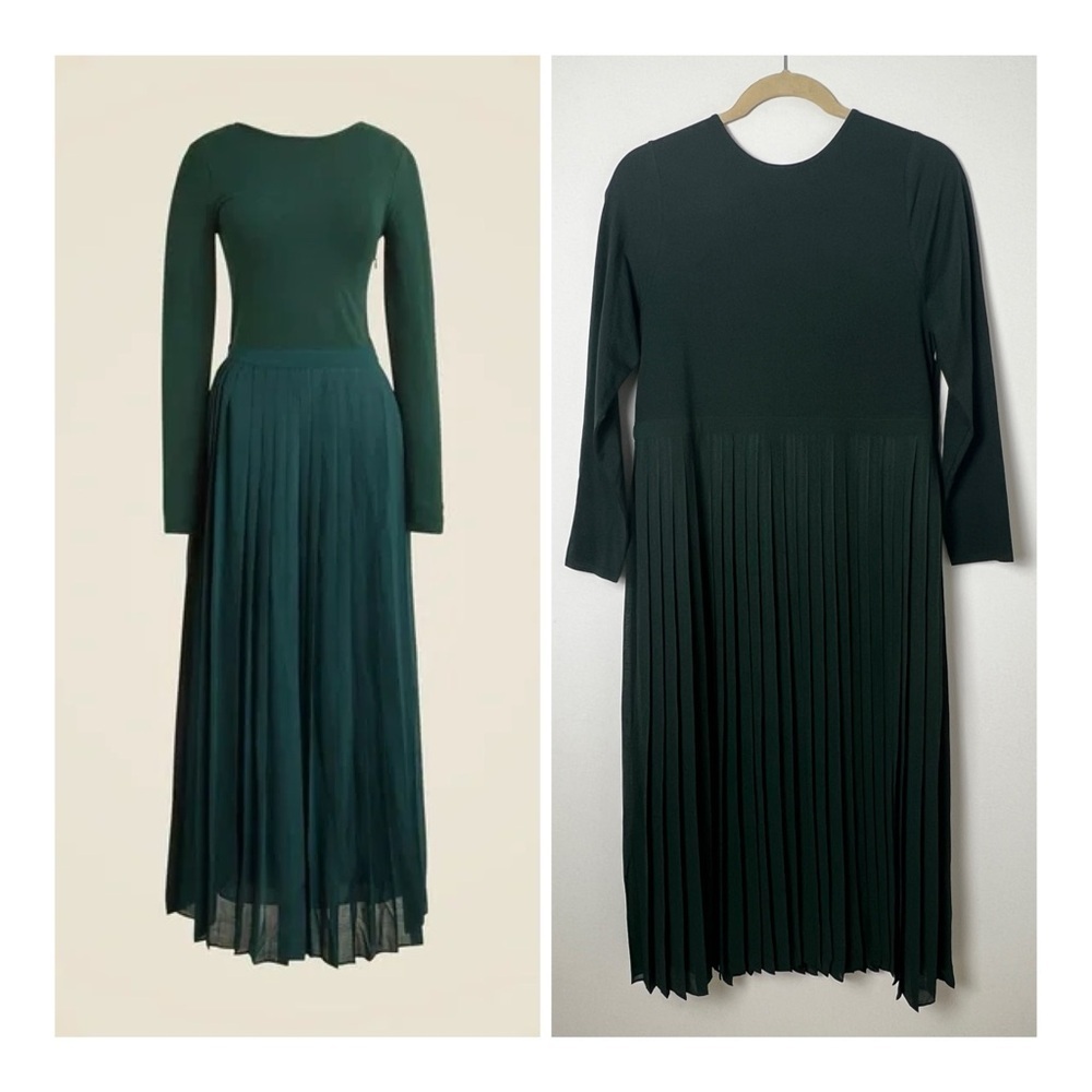 NEW J.Crew Pleated Ballet Dress Green Stretch Cotton Blend A-Line Maxi Dress XXL